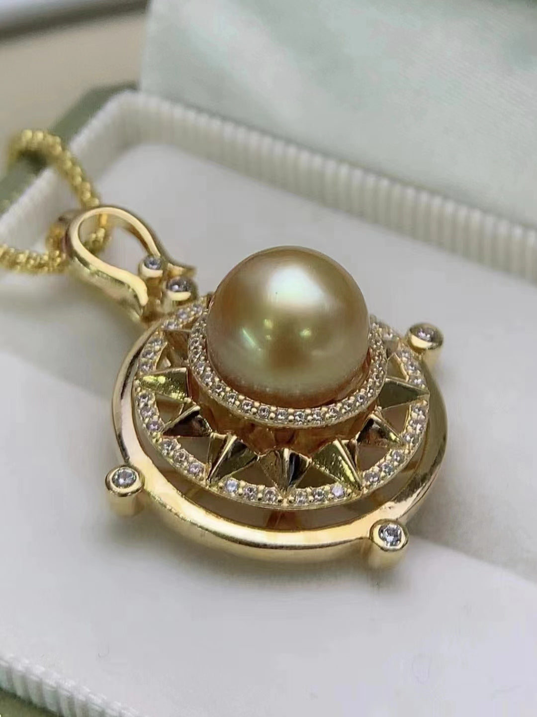 9-10mm Star of David South Sea Golden Pearl Pendant & 925 Sterling Silver