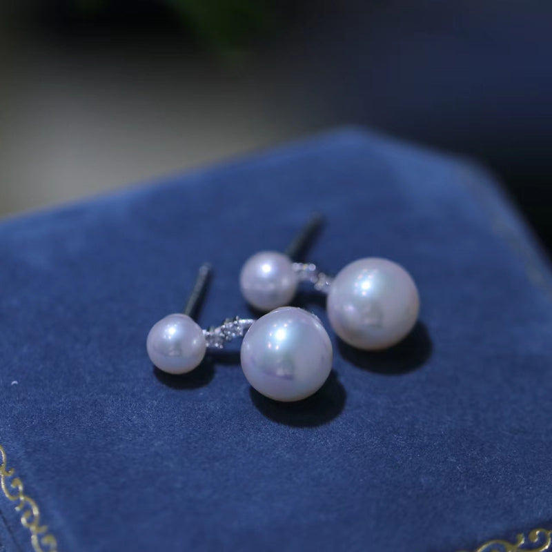 5-5.5mm & 8.5-9mm Double Bead Freshwater Pearl Stud Earrings