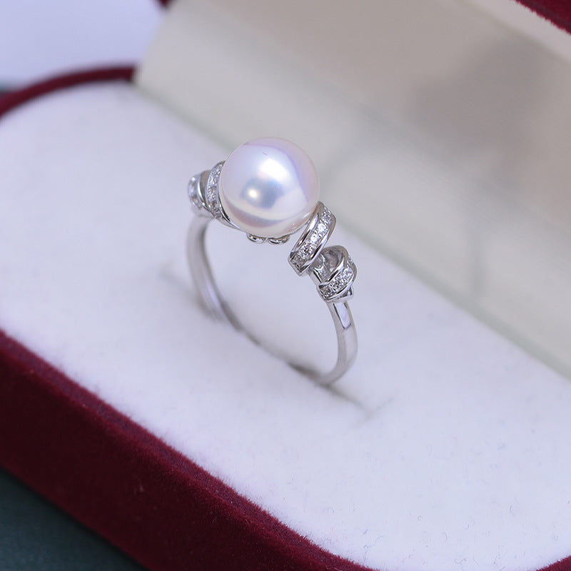 Spiral 8-9mm Freshwater Pearl Ring & S925 Sterling Silver