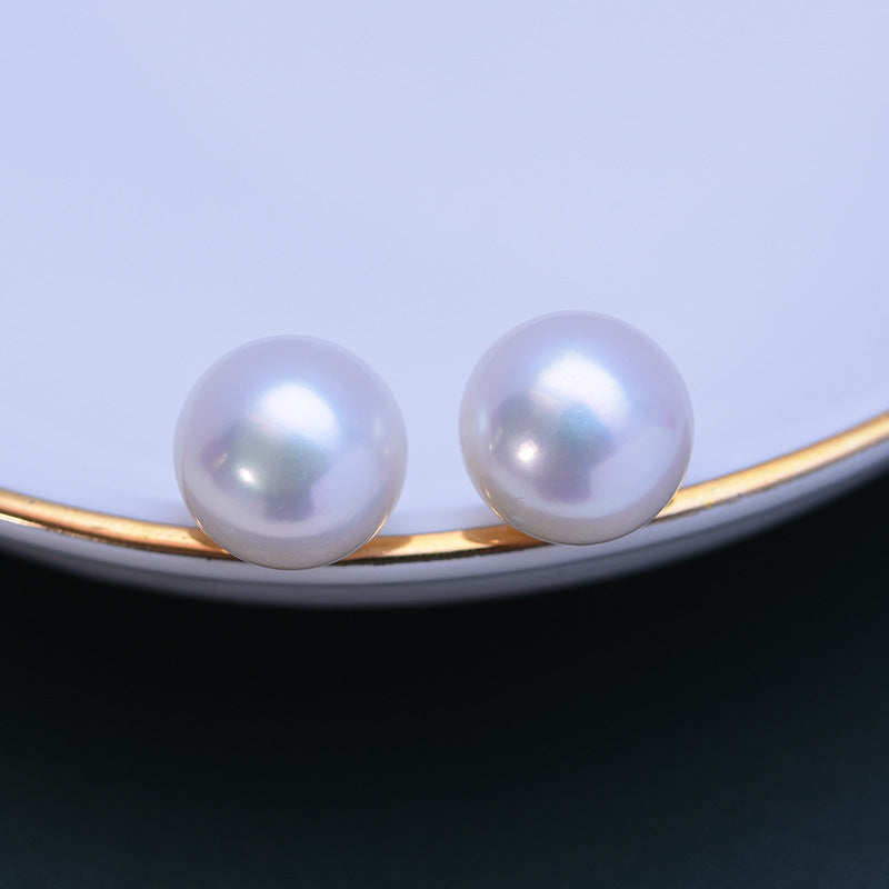 White Button Freshwater Pearl Stud Earrings