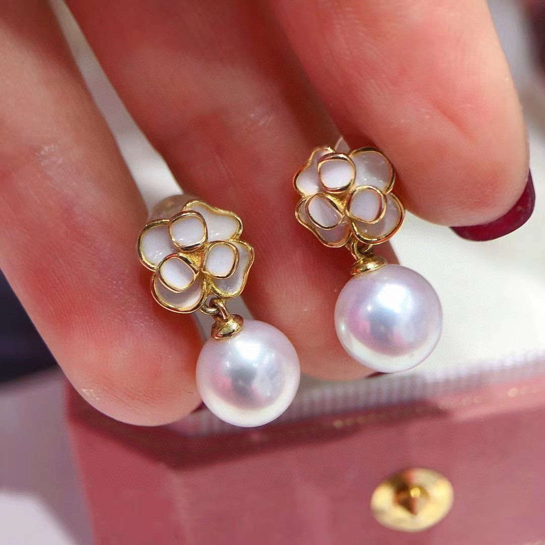 Vintage Camellia 8-9mm Freshwater Pearl Earrings