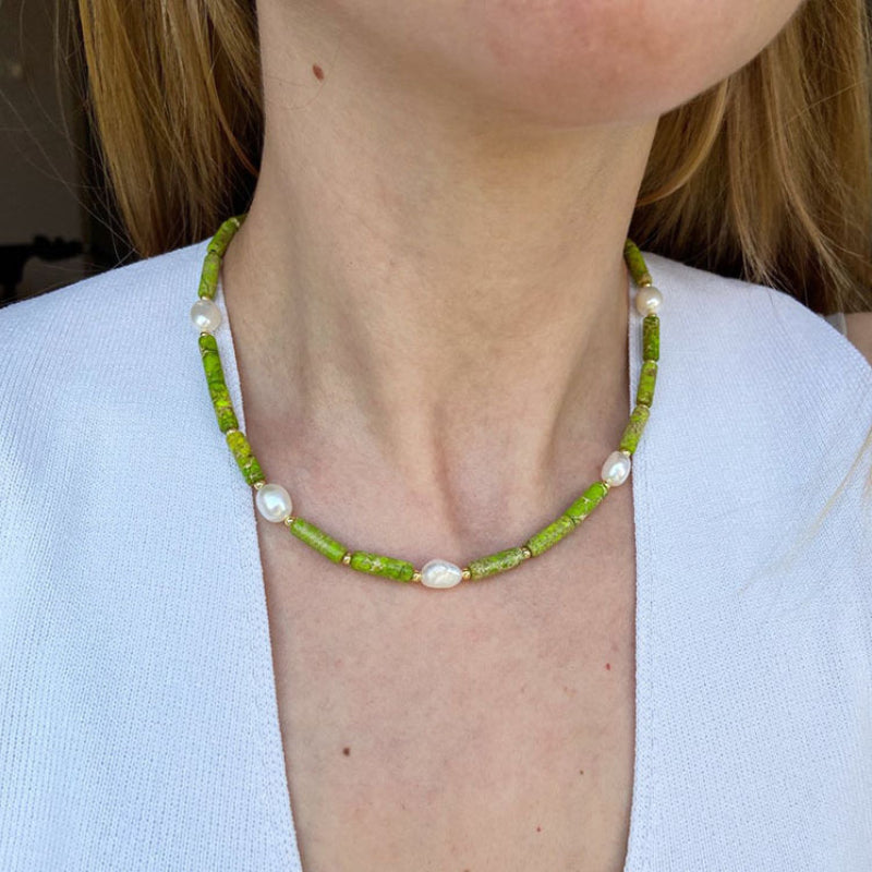 Avocado Green Freshwater Baroque Pearl Clavicle Chain