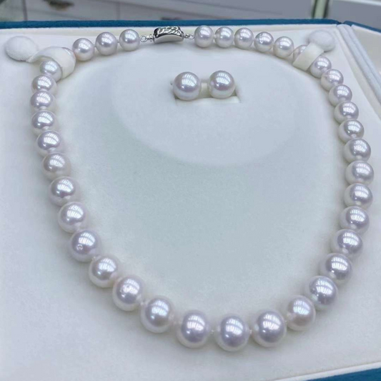 9.5-12mm Classic AAA Grade Freshwater Pearl Necklace & Earrings