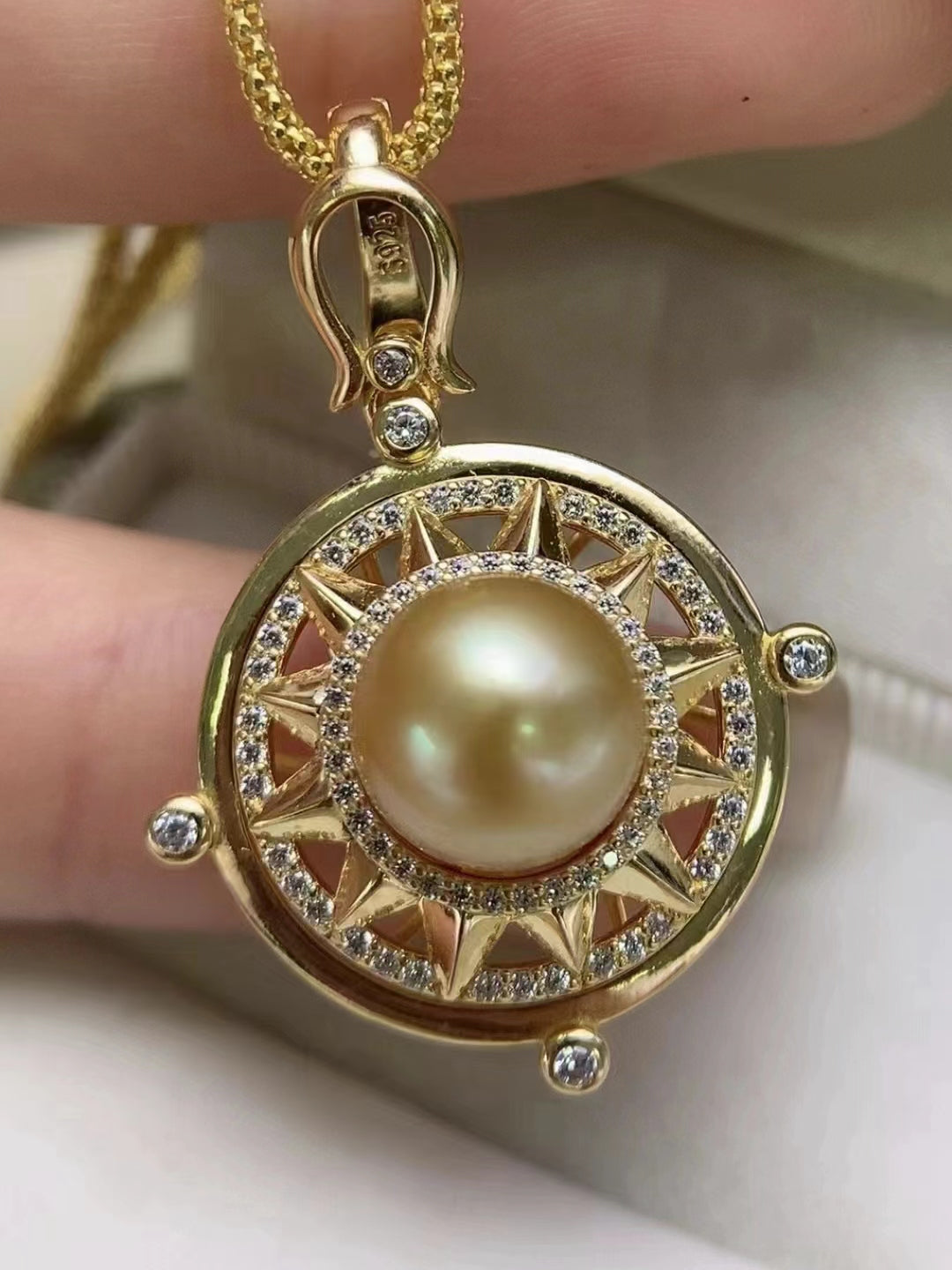 9-10mm Star of David South Sea Golden Pearl Pendant & 925 Sterling Silver