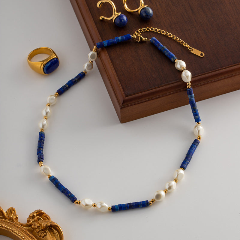 Natural Lapis & Baroque Freshwater Pearl Necklace