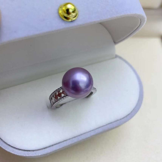 11-12mm Freshwater Edison Purple Pearl Ring & 925 Sterling Sliver