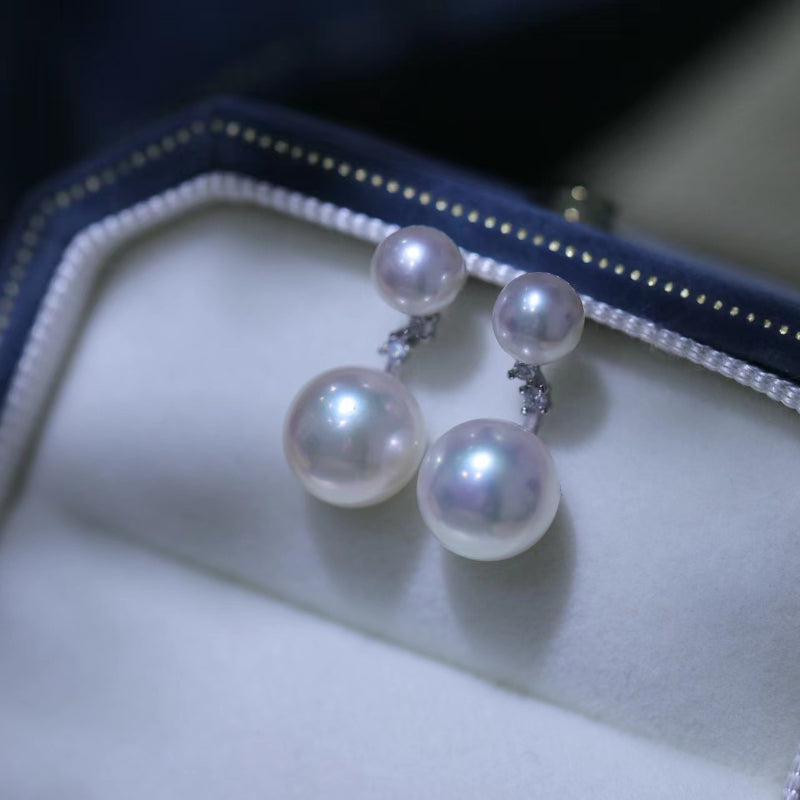 5-5.5mm & 8.5-9mm Double Bead Freshwater Pearl Stud Earrings