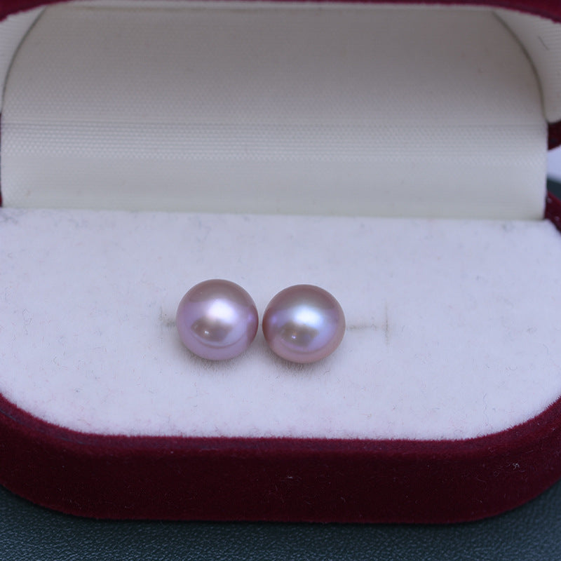 Purple Button Freshwater Pearl Stud Earrings