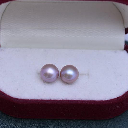 Purple Button Freshwater Pearl Stud Earrings