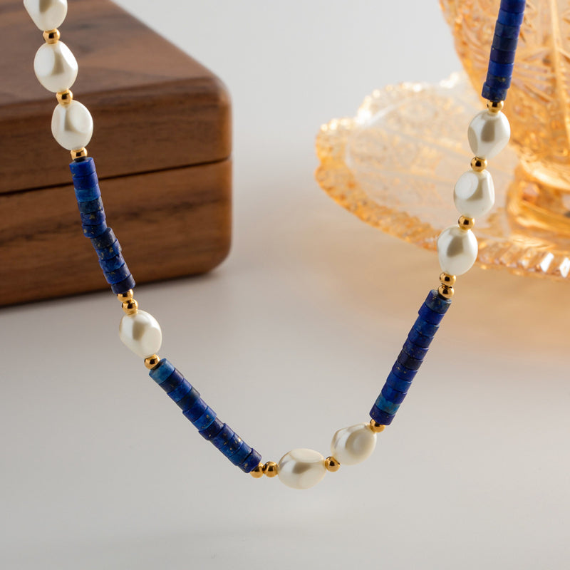 Natural Lapis & Baroque Freshwater Pearl Necklace