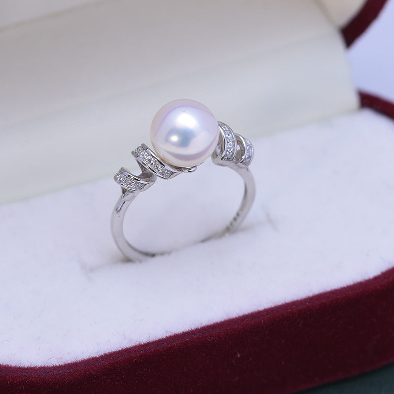 Spiral 8-9mm Freshwater Pearl Ring & S925 Sterling Silver