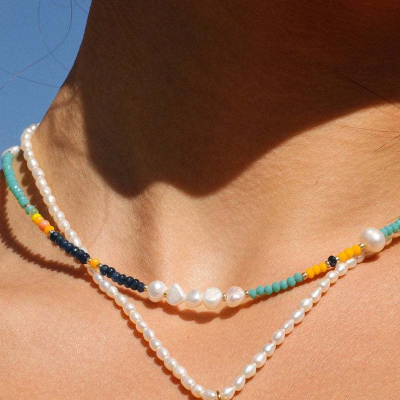 Mixed Color Crystal Bead Freshwater Pearl Necklace