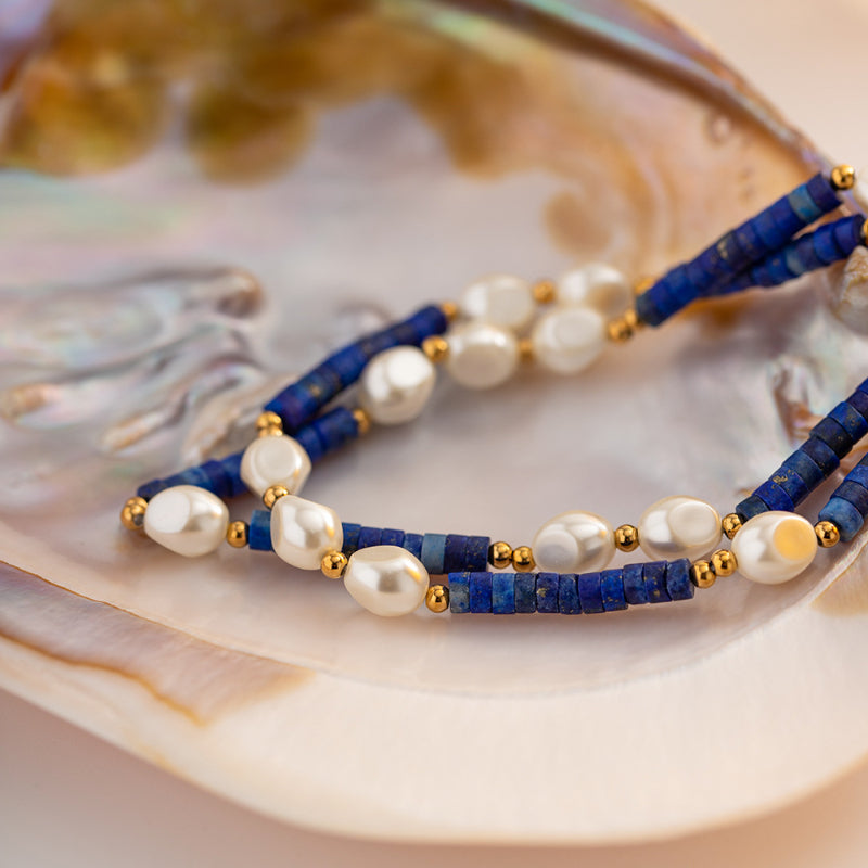 Natural Lapis & Baroque Freshwater Pearl Necklace