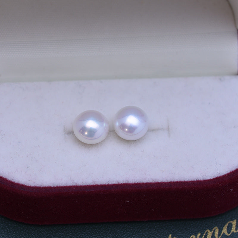 White Button Freshwater Pearl Stud Earrings