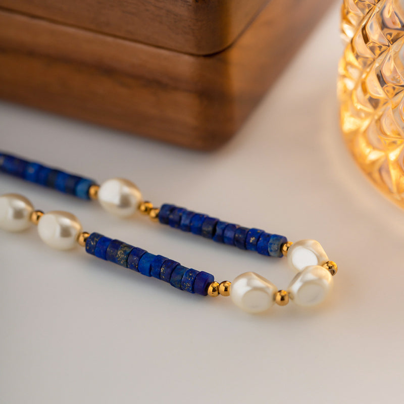 Natural Lapis & Baroque Freshwater Pearl Necklace