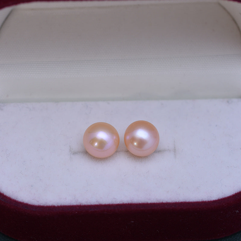 Orange Button Freshwater Pearl Stud Earrings