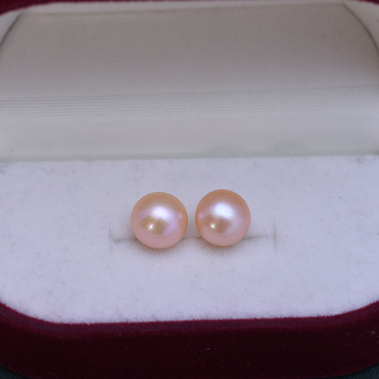 Orange Button Freshwater Pearl Stud Earrings