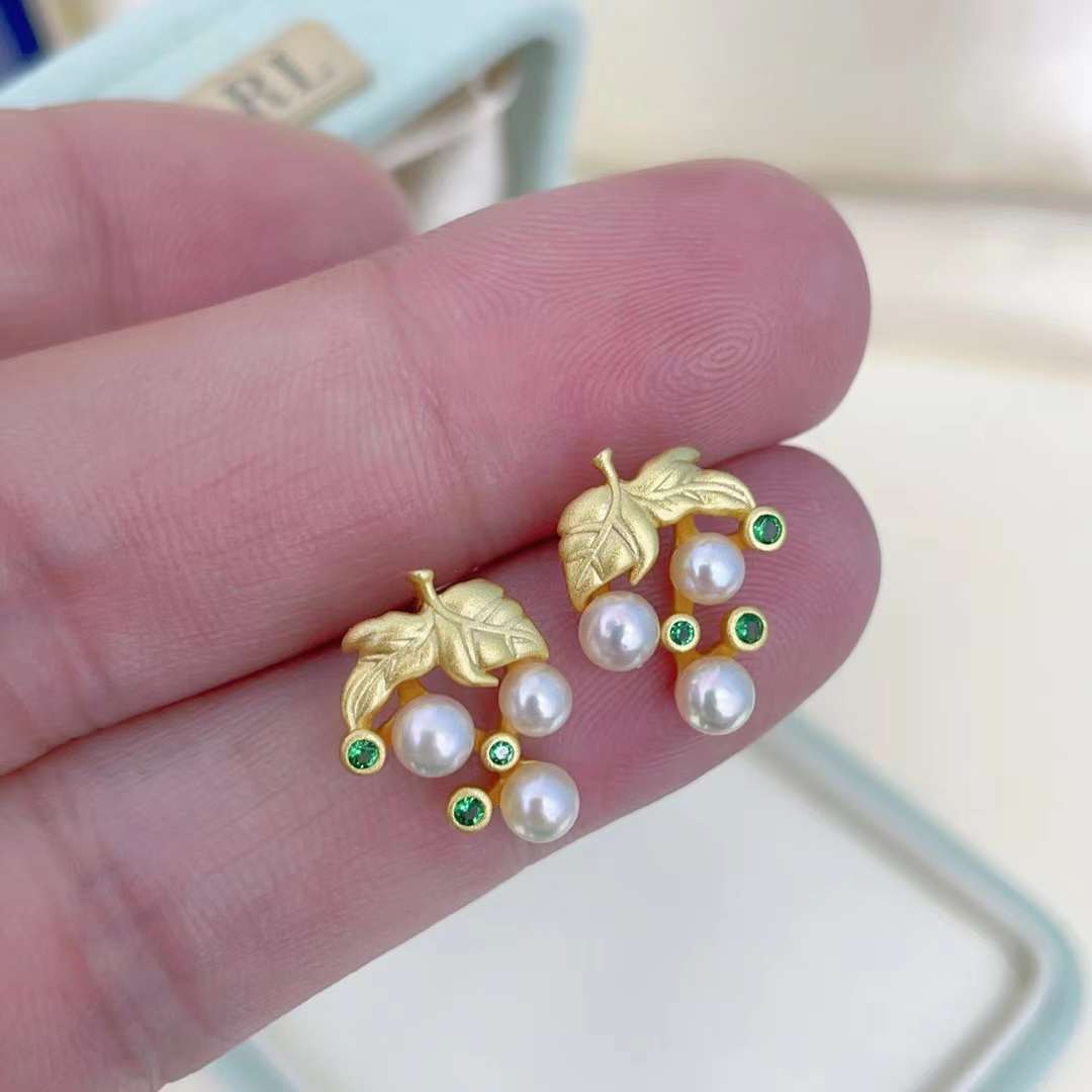 Grape Shape 3-4mm Japanese Akoya Pearl Earrings