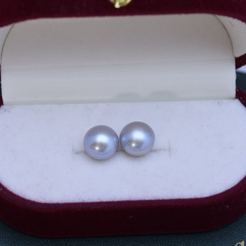 Gray Button Freshwater Pearl Stud Earrings