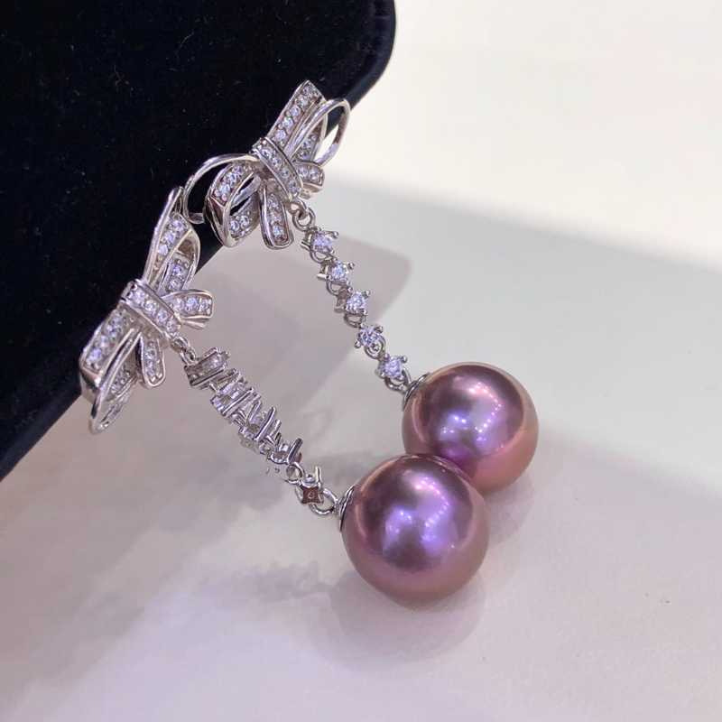 11-12mm Freshwater Edison Purple Pearl Bow Shape Earrings