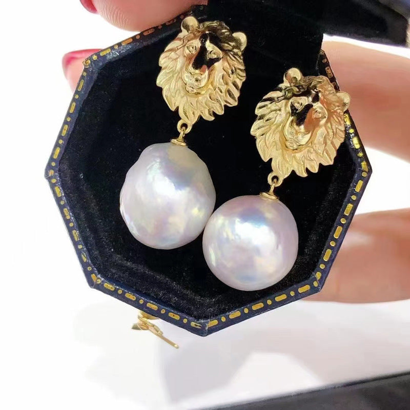 Lion Style 12-13mm Freshwater Baroque Pearl Earrings