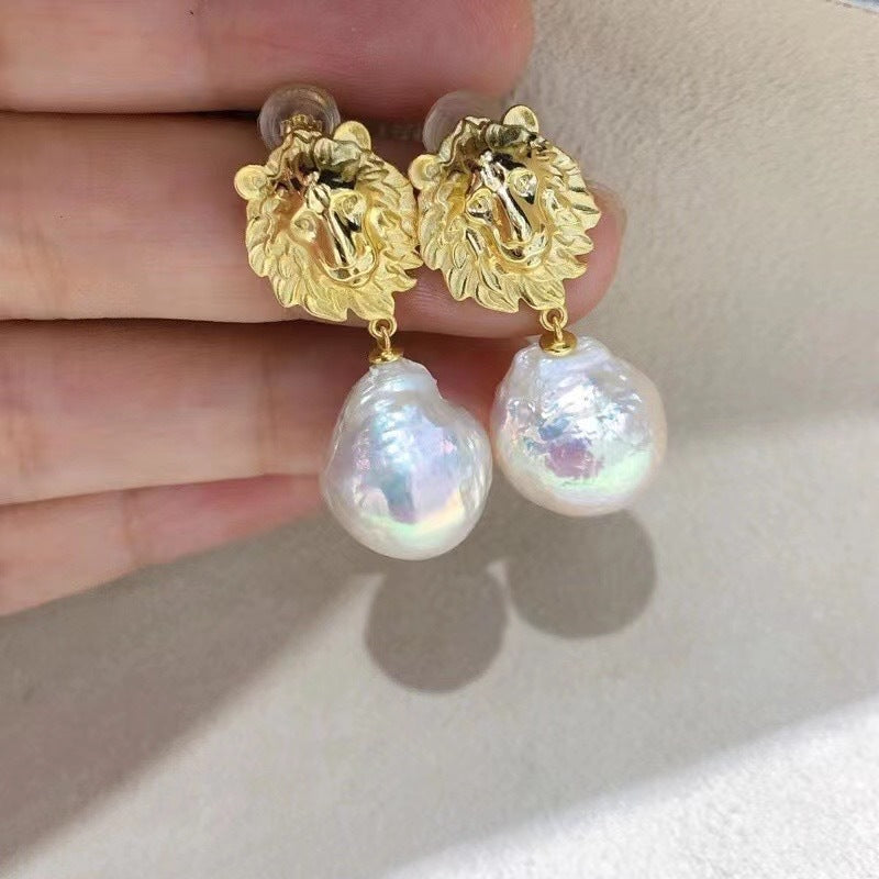 Lion Style 12-13mm Freshwater Baroque Pearl Earrings