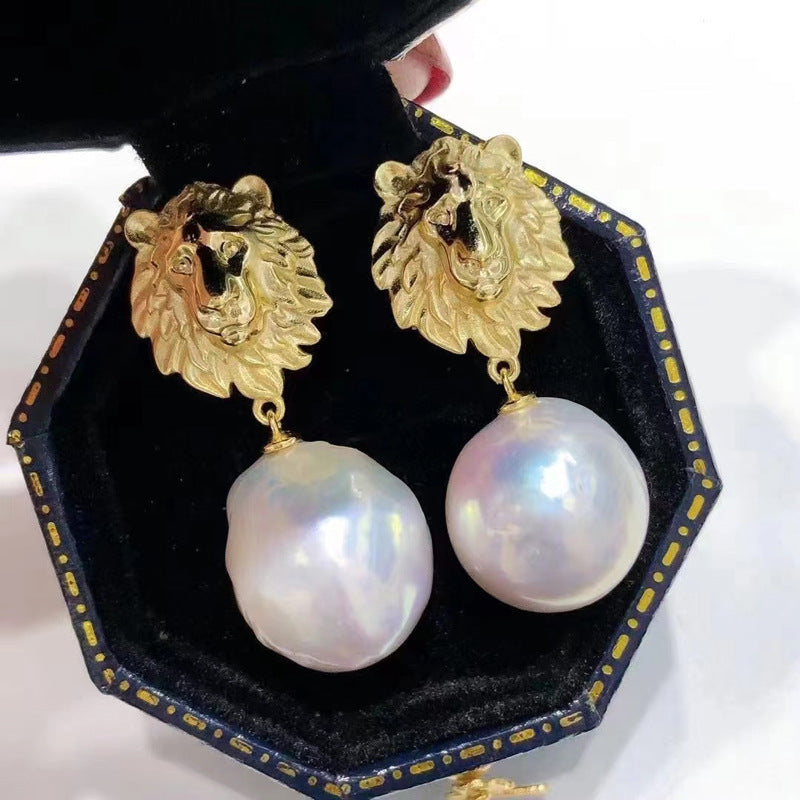 Lion Style 12-13mm Freshwater Baroque Pearl Earrings