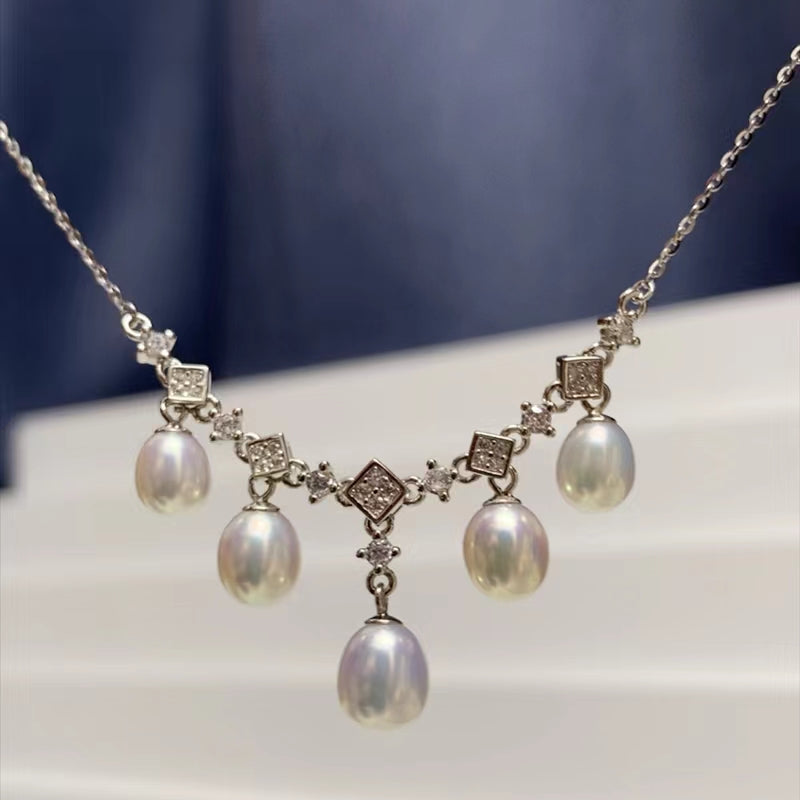 Royal Court Style 7-8mm Natural Freshwater Oval Pearl Necklace