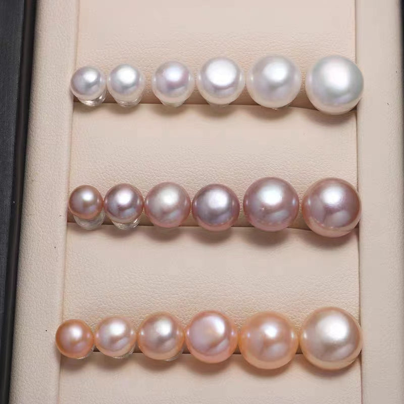 Orange Button Freshwater Pearl Stud Earrings