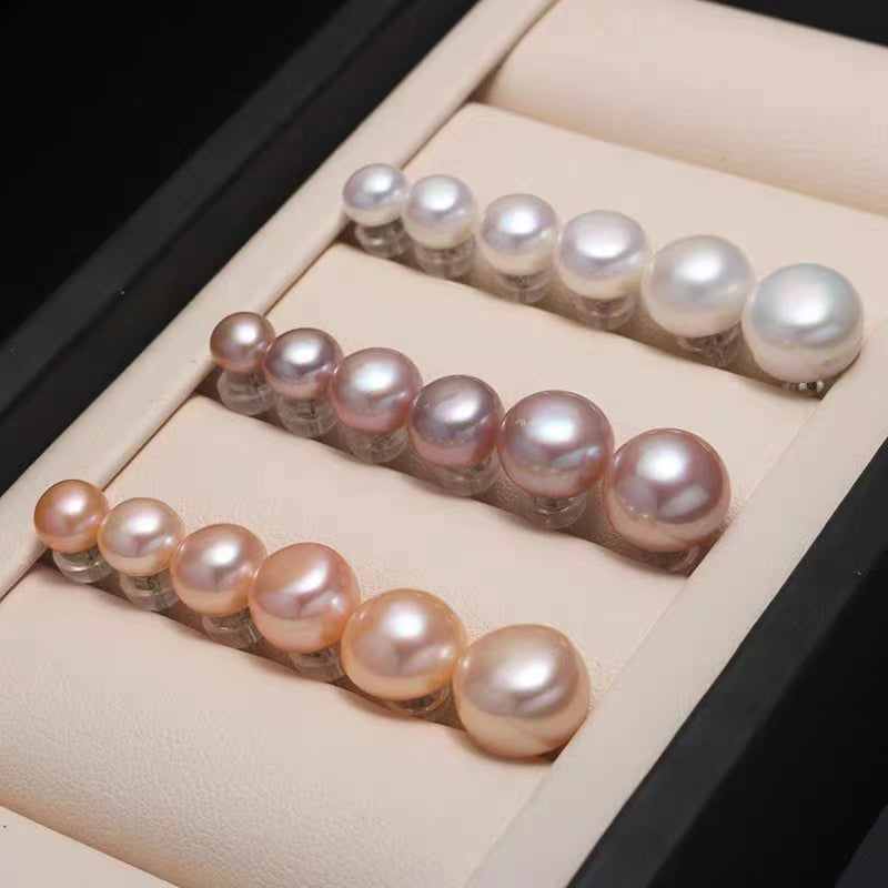 Orange Button Freshwater Pearl Stud Earrings