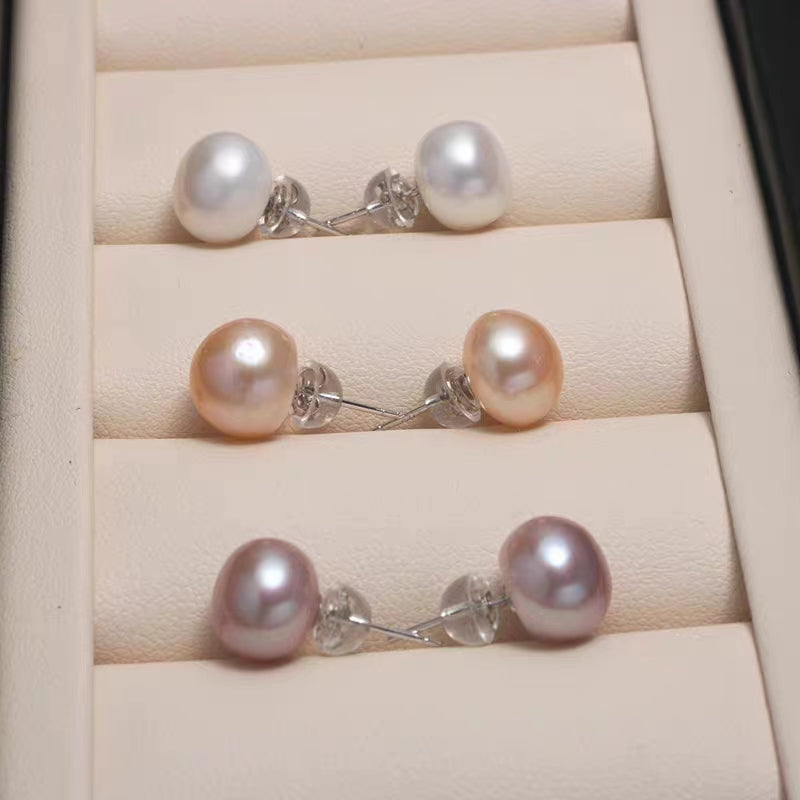 Purple Button Freshwater Pearl Stud Earrings