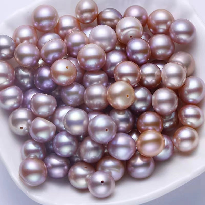 Purple Button Freshwater Pearl Stud Earrings