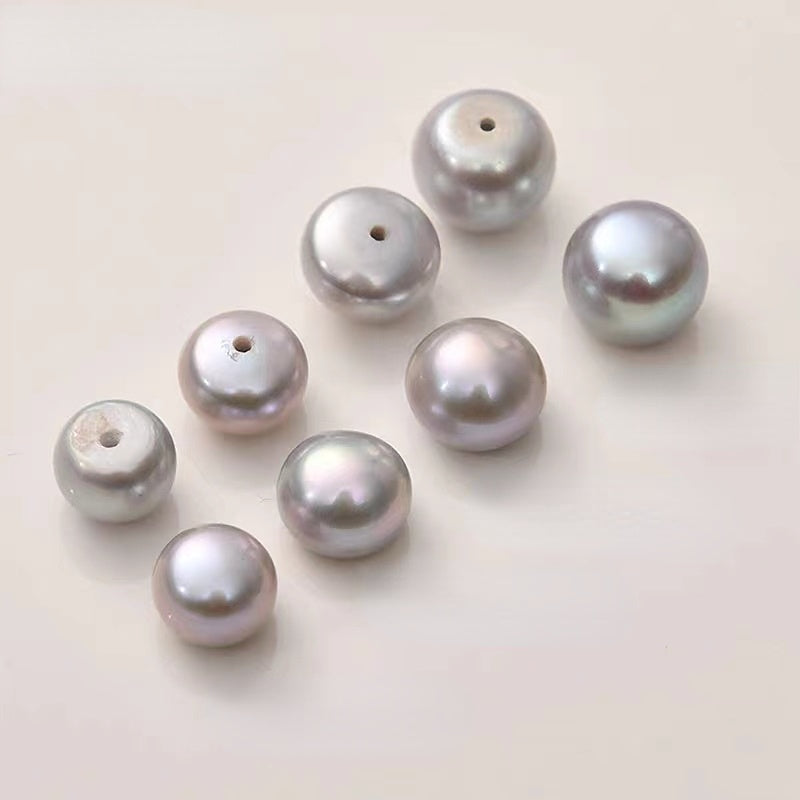 Gray Button Freshwater Pearl Stud Earrings