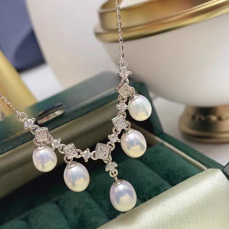 Royal Court Style 7-8mm Natural Freshwater Oval Pearl Necklace