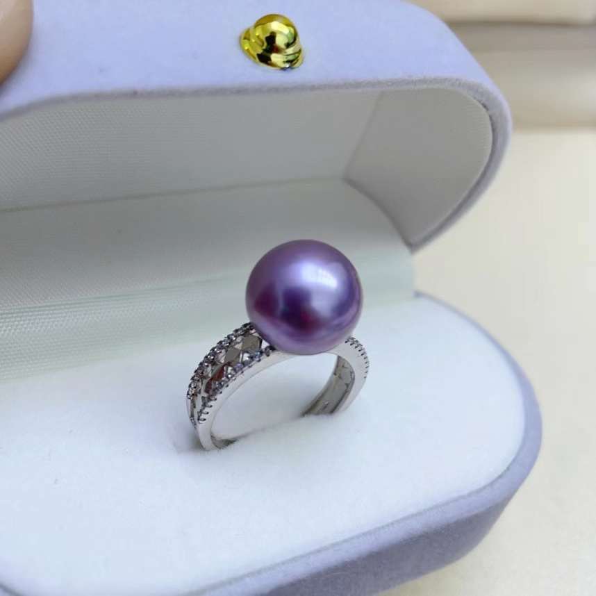 11-12mm Freshwater Edison Purple Pearl Ring & 925 Sterling Sliver