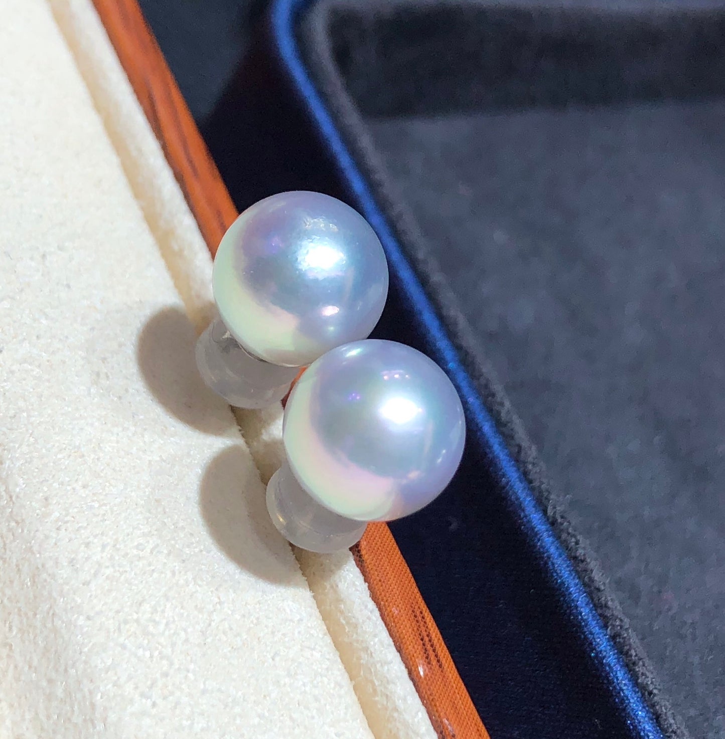 8.5-9mm Japanese Akoya Blue Pearl Stud Earrings With 18k Gold