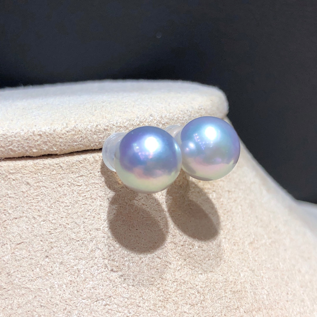 8.5-9mm Japanese Akoya Blue Pearl Stud Earrings With 18k Gold