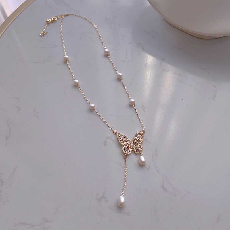 5-6mm Freshwater Pearl Butterfly Necklace