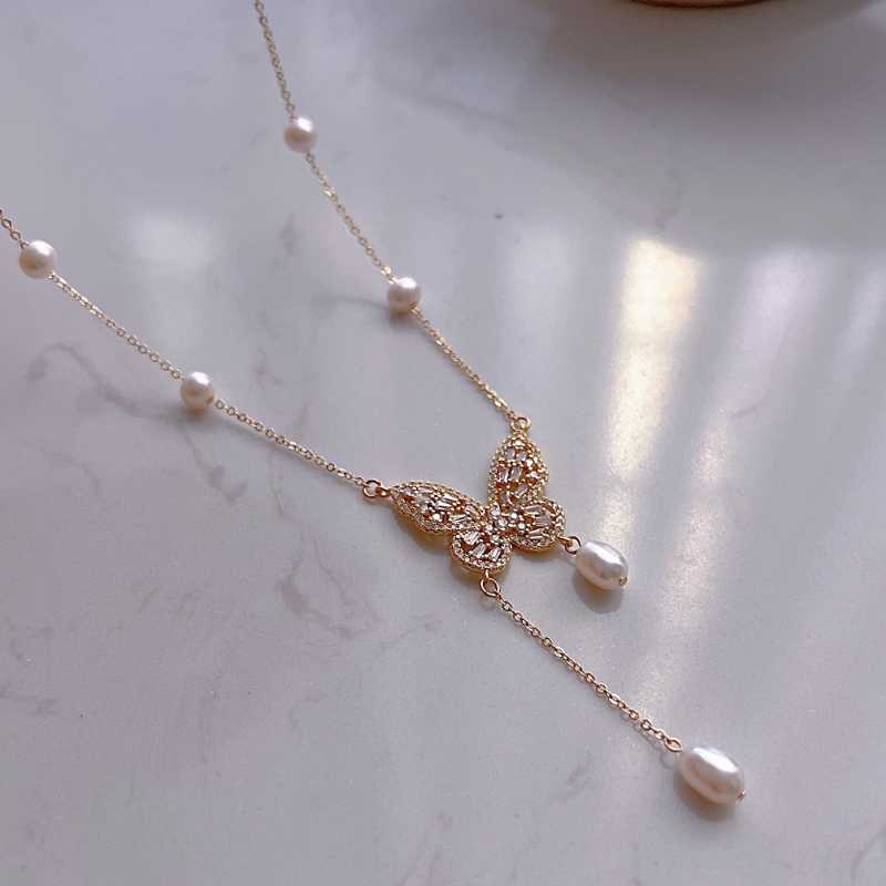 5-6mm Freshwater Pearl Butterfly Necklace