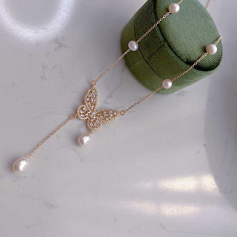 5-6mm Freshwater Pearl Butterfly Necklace