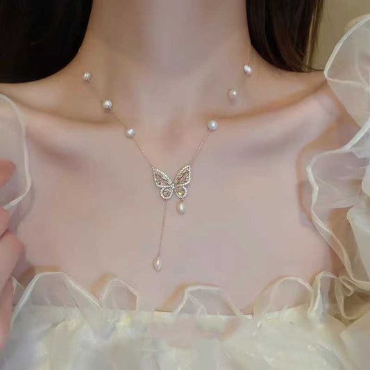 5-6mm Freshwater Pearl Butterfly Necklace