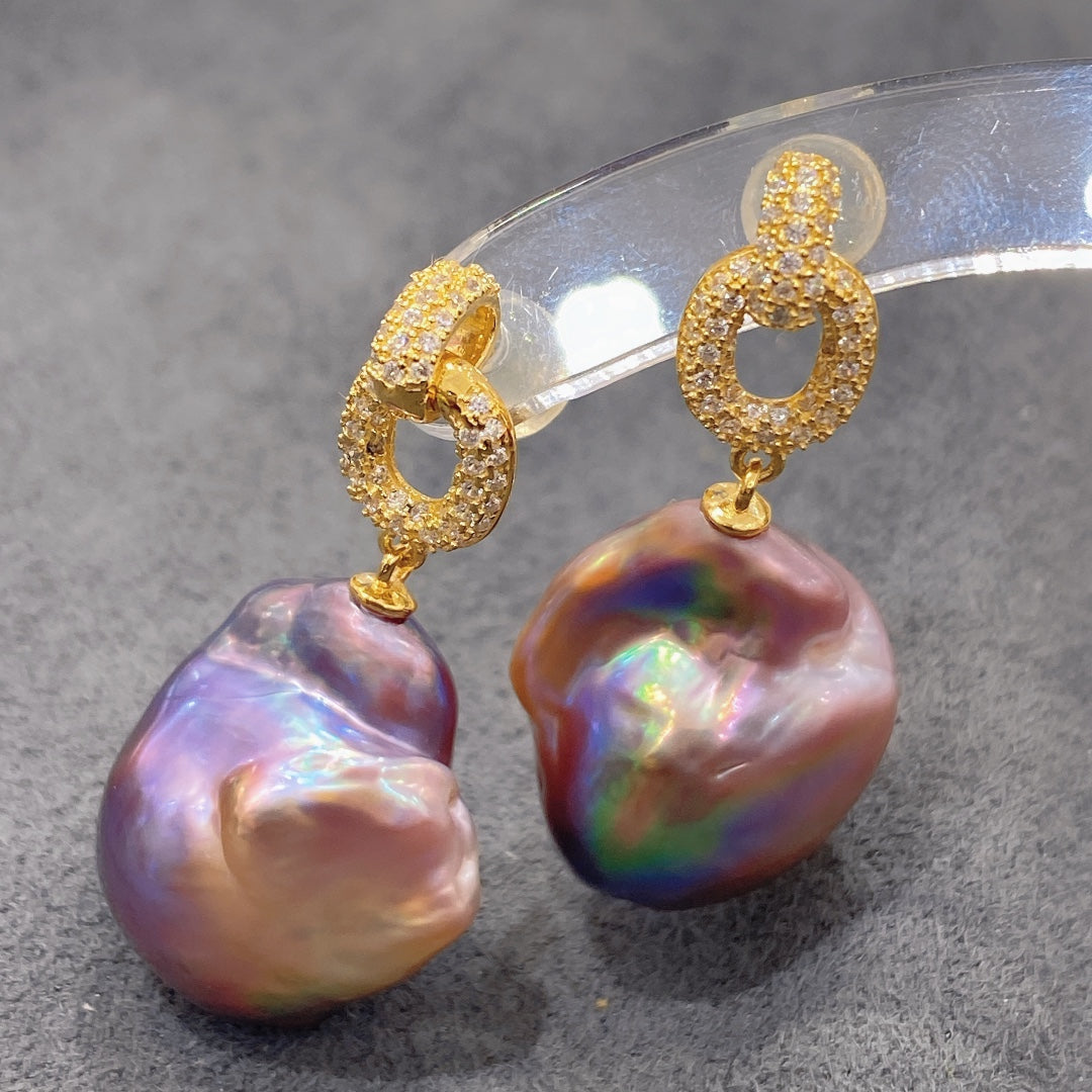 Freshwater Baroque Purple Pearl Earrings With S925 Sterling Silver