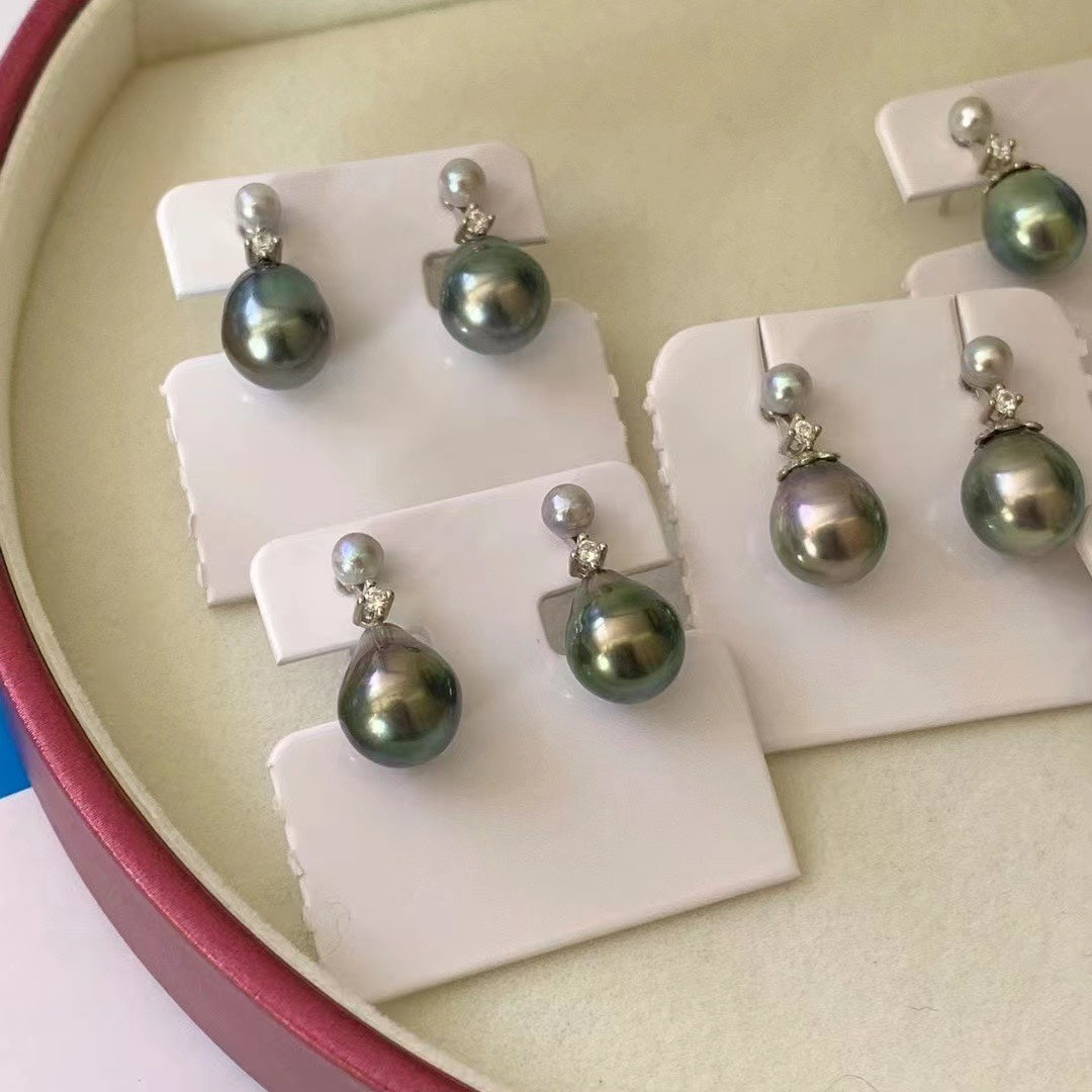 4-5mm Japanese Seawater Pearl & 9-10mm Tahitian Baroque Pearl Earrings