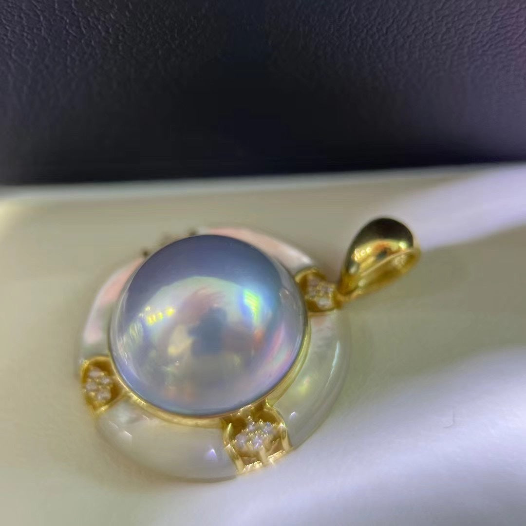 Sparkling Celestial Blue Japanese Mabe Pearl Pendant