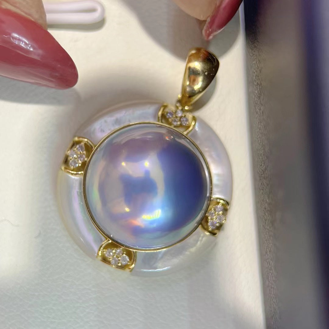 Sparkling Celestial Blue Japanese Mabe Pearl Pendant