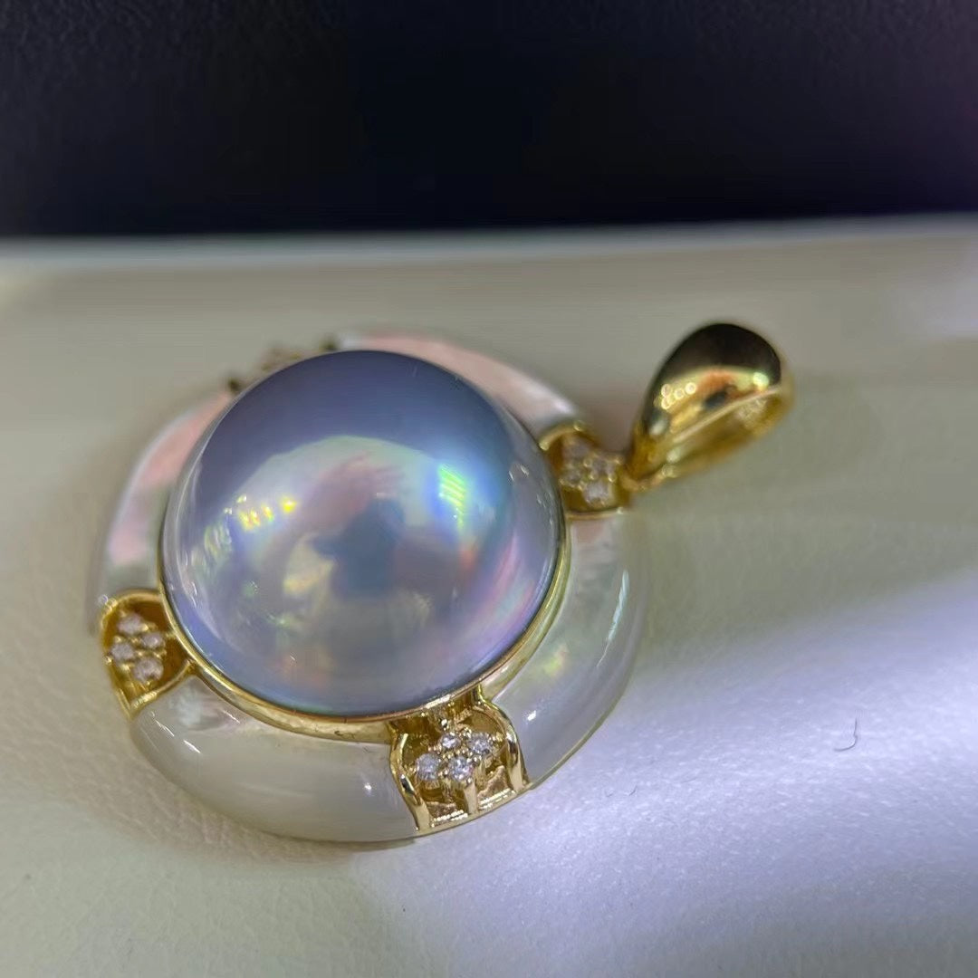 Sparkling Celestial Blue Japanese Mabe Pearl Pendant