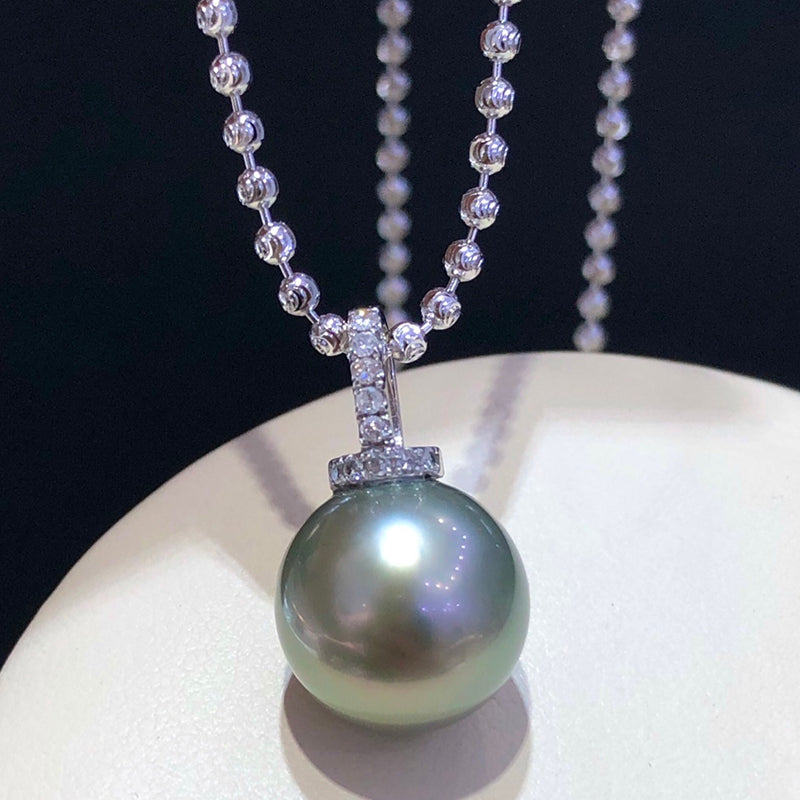 12-13mm Tahitian Seawater Black Pearl Pendant & 18k Solid White Gold