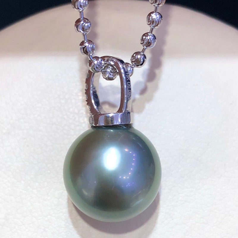 12-13mm Tahitian Seawater Black Pearl Pendant & 18k Solid White Gold