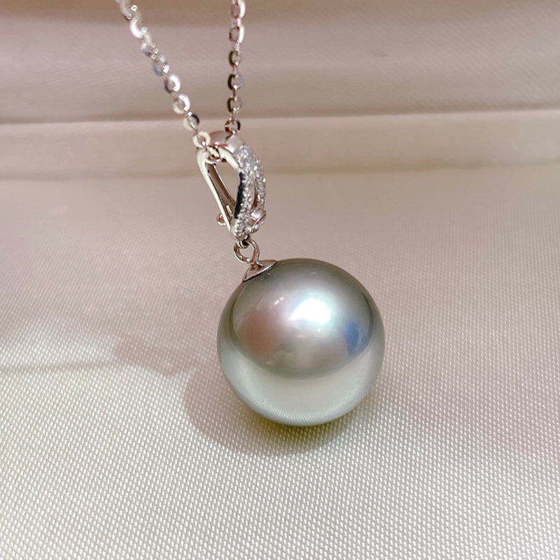 12-13mm Tahitian Seawater Grey Pearl Pendant & 18k Solid White Gold