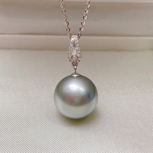 12-13mm Tahitian Seawater Grey Pearl Pendant & 18k Solid White Gold